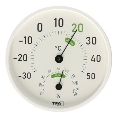 TFA Hygro en thermo meter - binnen en buiten - kunststof - wit - 7 cm - luchtvochtigheidsmeter