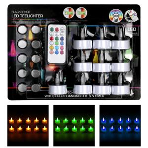 LED theelichtjes -10x - gekleurd - 3,5 cm - afstandsbediening - waxinelichtjes