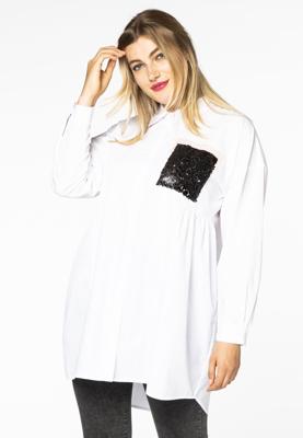 Yoek Blouse met pailletten | Wit | Maat 58/60