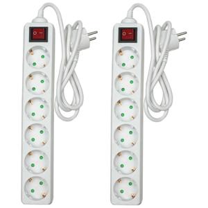 Benson Stekkerdoos 6-voudig - 2x - schakelaar - geaard - wit - 100 cm