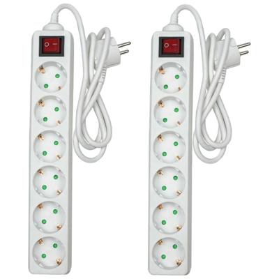 Benson Stekkerdoos 6-voudig - 2x - schakelaar - geaard - wit - 100 cm