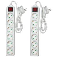 Benson Stekkerdoos 6-voudig - 2x - schakelaar - geaard - wit - 100 cm