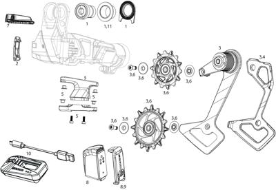 Sram achterderailleur "red xplr axs e1" rear derail. red xplr axs e1 10-46t silver
