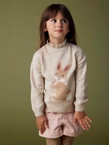 Meisjestrui in jacquard met pailletten gemêleerd beige