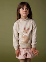 Meisjestrui in jacquard met pailletten gemêleerd beige