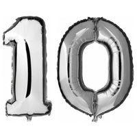 10 jaar zilveren folie ballonnen 88 cm leeftijd/cijfer - thumbnail