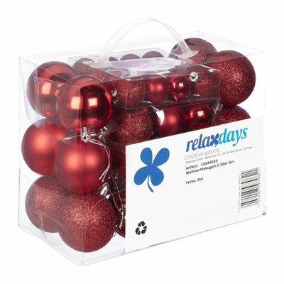 Relaxdays kerstballen - 50x st - rood - 3, 4 en 6 cm - kunststof - mat/glans/glitter Relaxdays kerstballen - 50x st - rood - 3, 4 en 6 cm - kunststof - mat/glans/glitter