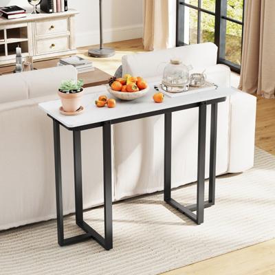 Moderne Halconsoletafel in Marmerlook met Geometrisch Metalen Frame Smalle Bijzettafel voor Woonkamer Hal Entree 107 x 40 x 79,5 cm