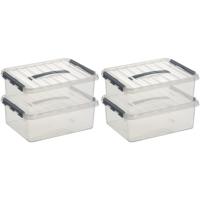 4x sunware q-line opberg box/opbergdoos - 12 liter - 40 x 30 x 14 cm - kunststof - transparant