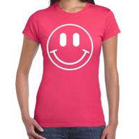 Verkleed T-shirt voor dames - Smile Emoticon - roze - carnaval - foute party - feestkleding