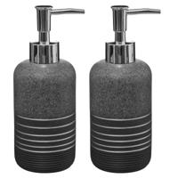 5Five Zeeppompje/dispenser - 2x - kunststeen - zilver - 300 ml - navulbaar - toilet/badkamer/keuken