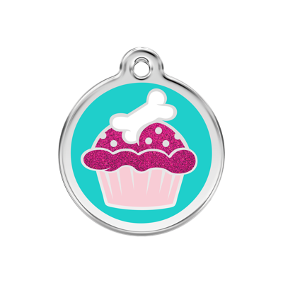 Cupcake Aqua glitter hondenpenning medium/gemiddeld dia. 3 cm - Reddingo