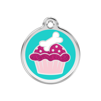 Cupcake Aqua glitter hondenpenning medium/gemiddeld dia. 3 cm - Reddingo