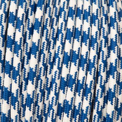 Strijkijzersnoer Wit - blauw rond stoffen snoer per 100cm
