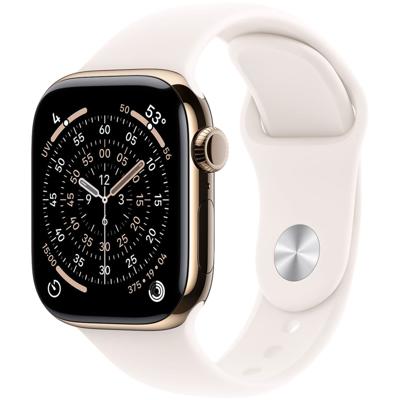 Apple Watch Series 11 GPS + Cellular 42mm Gold Titanium Case met Light Blush Sport Band - M/L Smartwatch Grijs Apple Watch Series 11 GPS + Cellular 42mm Gold Titanium Case met Light Blush Sport Band - M/L Smartwatch Grijs