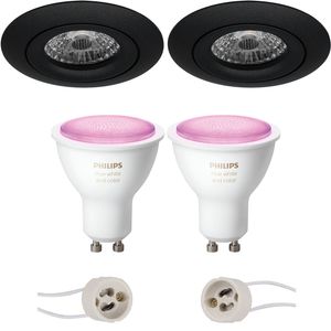 Pragmi Uranio Pro - Inbouw Rond - Mat Zwart - Kantelbaar - Ø82mm - Philips Hue - LED Spot Set GU10 - White and Color Ambiance - Bluetooth