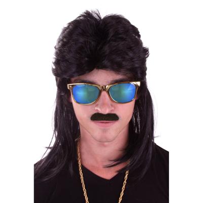 Verkleed - herenpruik met mat - Zwart - 80s pruik - Feestartikelen - Carnaval