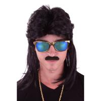 Verkleed - herenpruik met mat - Zwart - 80s pruik - Feestartikelen - Carnaval