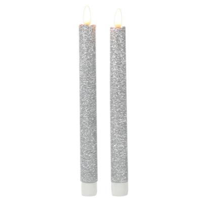Magic Flame Dinerkaarsen - LED - 6x stuks - zilver - 25 cm - met glitters