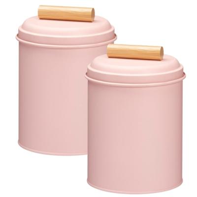 Voorraadpot / koekjes bewaarblik Bart - 2x - 14 x 20 cm - metaal - roze - keuken voorraadpotten Voorraadpot / koekjes bewaarblik Bart - 2x - 14 x 20 cm - metaal - roze - keuken voorraadpotten