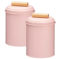 Voorraadpot / koekjes bewaarblik Bart - 2x - 14 x 20 cm - metaal - roze - keuken voorraadpotten