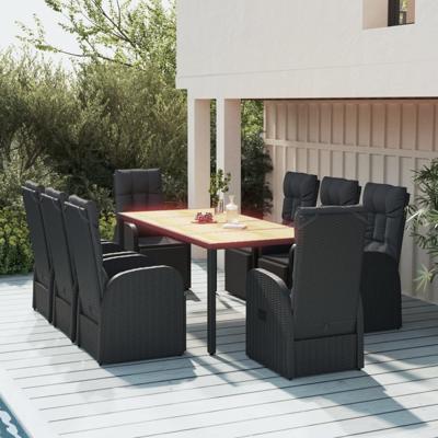 9-delige Tuinset poly rattan en massief acaciahout zwart