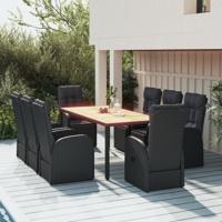 9-delige Tuinset poly rattan en massief acaciahout zwart