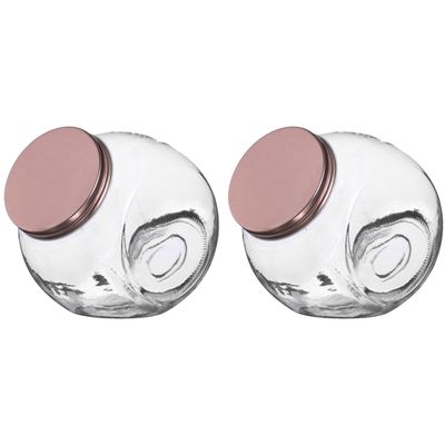 Snoeppot/voorraadpot - 2x - 1,6L - glas - met koperen deksel Snoeppot/voorraadpot - 2x - 1,6L - glas - met koperen deksel