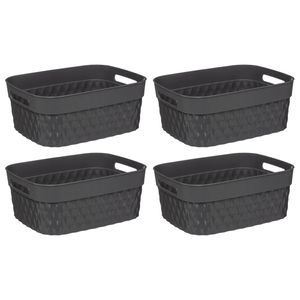 5Five Opbergmand/box van kunststof - 4x - grijs - 21 x 27 x 11 cm - 5 liter