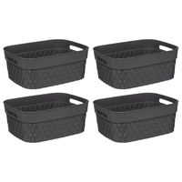 5Five Opbergmand/box van kunststof - 4x - grijs - 21 x 27 x 11 cm - 5 liter