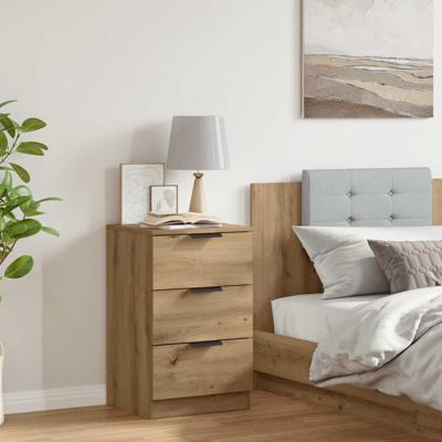 Nachtkastje 40x36x65 cm bewerkt hout artisanaal eikenkleurig