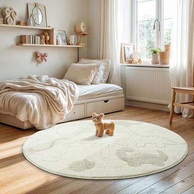 Karpet24 Alina Kids - Schattig Dino Vloerkleed voor Kleine Avonturiers Crème-Ø 120 cm