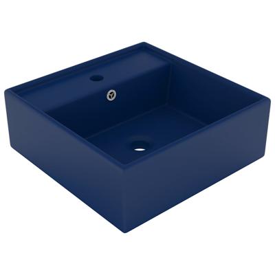 Wastafel met overloop vierkant 41x41cm keramiek mat donkerblauw