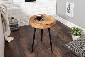 Stevige bijzettafel PURE NATURE 35cm naturel mangohout rond met zwart metalen poten - 39669