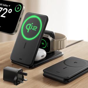 Qi2 3-in-1 Travel Wireless Charging Set Black