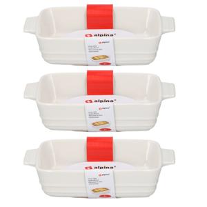 Alpina Ovenschaal - 3x - rechthoekig - keramiek - wit - 25 x 15 x 5 cm - 1 liter