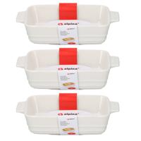 Alpina Ovenschaal - 3x - rechthoekig - keramiek - wit - 25 x 15 x 5 cm - 1 liter