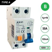 SEP Aardlekautomaat 50A B Kar 100mA 2 polig 36mm RCM2 Kema Keur 230V automaat en aardlek in een