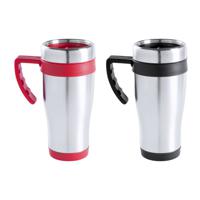 Warmhoudbekers/thermos isoleer koffiebekers/mokken - 2x stuks - RVS - zwart en rood - 450 ml - Thermosbeker