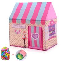 Huishoudelijke kinderen afdrukken spelen tent kleine spel huis met 50 Oceaan ballen & mat (roze)
