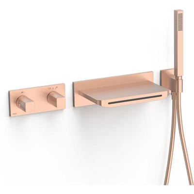 Badkraan Tres B-System | Inbouw | Thermostaatkraan | Incl.Inbouwdeel | Waterval uitloop | 2-weg | Rechthoek | 24k Rose goud mat