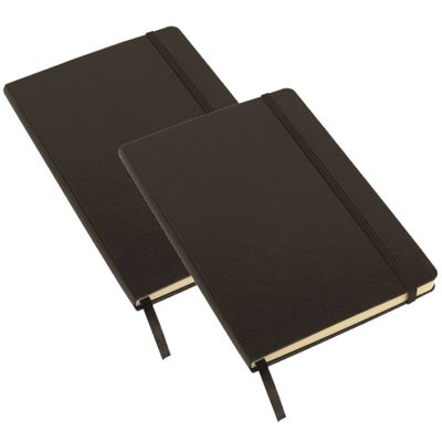 Pakket van 4x stuks luxe schoolschriften/notitieboeken A5 harde kaft gelinieerd zwart