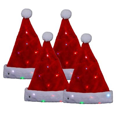 Feeric Kerstmuts - 4x - rood - met gekleurd LED verlichting - L30 x H30 cm - volwassenen