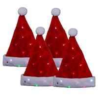 Feeric Kerstmuts - 4x - rood - met gekleurd LED verlichting - L30 x H30 cm - volwassenen