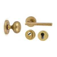 Hardbrass Voordeurset Iris/Sara 3-delig rechtswijzend - messing getrommeld
