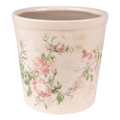 Clayre & Eef Bloempot Ø 15x14 cm Roze Beige Keramiek Bloemen Bloempot