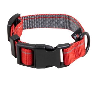 Hondenhalsband Nylon rood grijs Stripe S