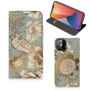 Smart Cover voor iPhone 12 Pro Max Vintage Bird Flowers