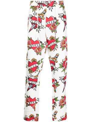 Philipp Plein pantalon en lin à imprimé cœurs - Blanc