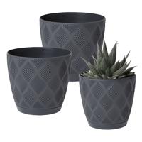 Form Plastic Plantenpot set New Age - 3x stuks - kunststof - antraciet - met schotel